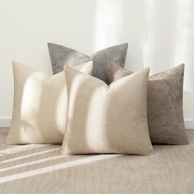 MIULEE Pack of 4 Couch Throw Pillow Covers 18x18 Inch Neutral Beige/Brown Soft - Image 3