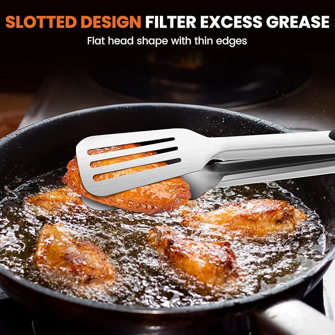 Kitchen Tongs for Cooking, Stainless Steel Spatula Tongs Locking Metal Tongs - Image 4