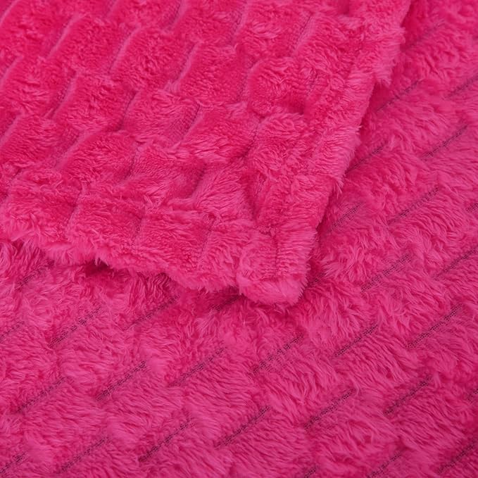 Puncuntex Hot Pink Throw Blanket 108"×90" inches Fuzzy 3D Jacquard Decorative - Image 6