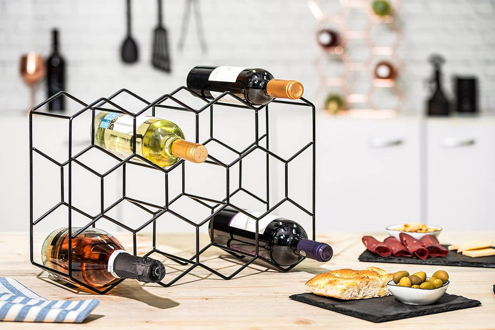 Gusto Nostro Countertop Wine Rack - 14 Bottle Freestanding Modern Black Metal...
