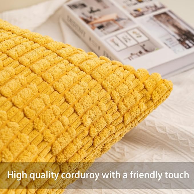 Pack of 2 Corduroy Decorative Throw Pillow Covers 22x22 Inch Soft Striped - Image 2
