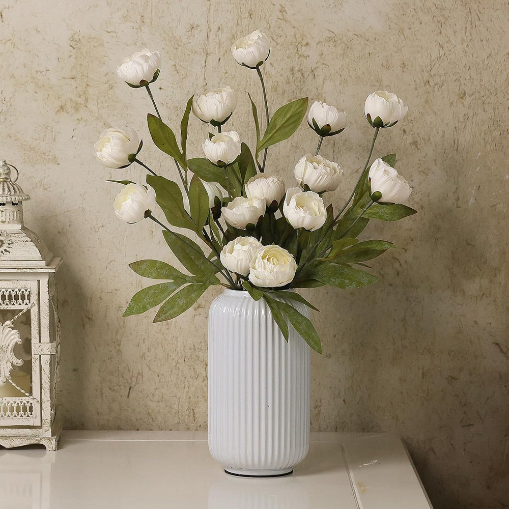 VIERENA 6 Pcs 27" Faux Silk Peony Artificial Flowers Stems for Vase (Cream)