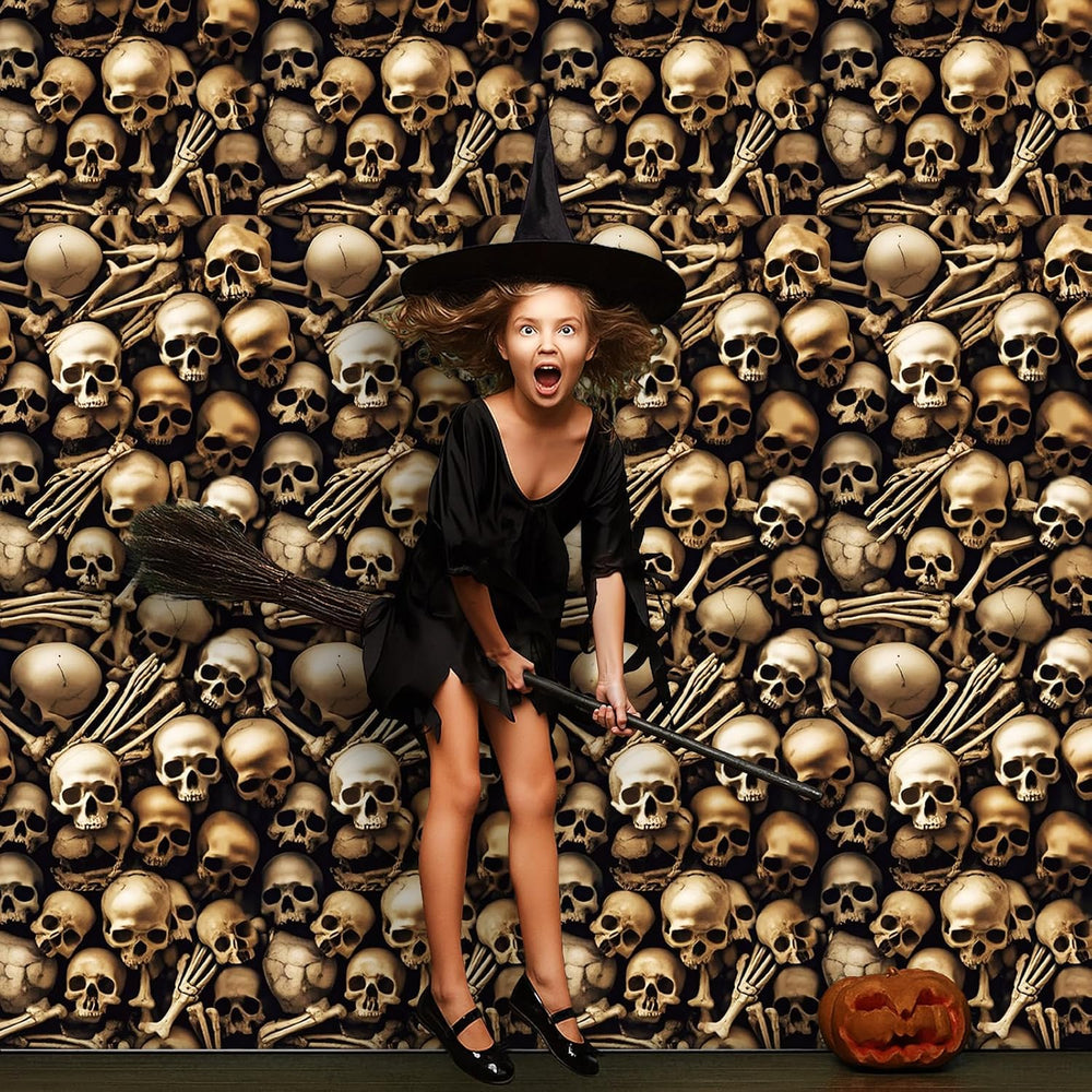 Tegeme 200 ft Halloween Skull Wall Backdrop Roll, Skeleton Tablecloth