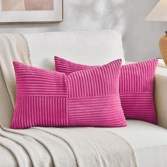 Fancy Homi 2 Packs Hot Pink Lumbar Decorative Throw Pillow Covers 12x20 Inch by Fancy+Homi