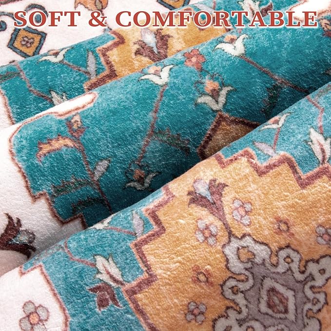 SERISSA Area Rug 4x6 Boho Rugs for Bedroom, Vintage Orange Washable Non Slip Rug - Image 4