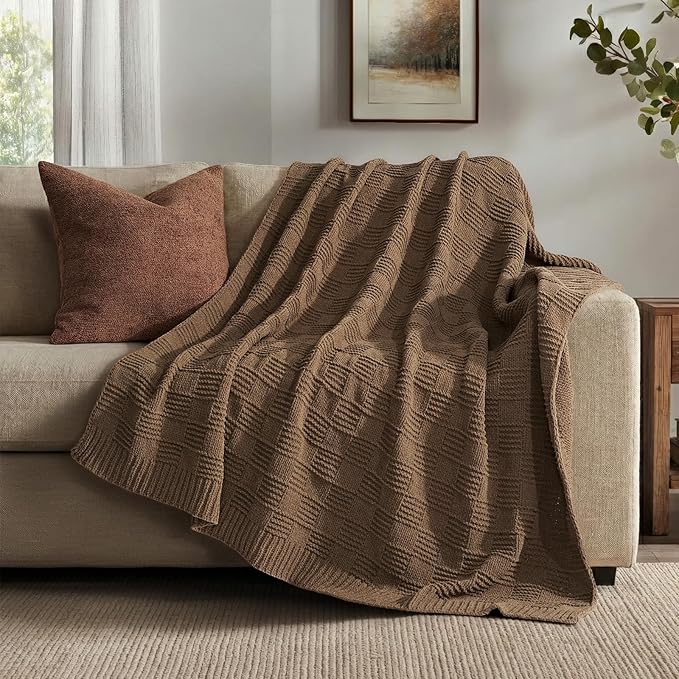 EVERGRACEHOME Modern Checkered Chenille Throw Blanket, Soft Cozy Plaid Knitted by EVERGRACEHOME