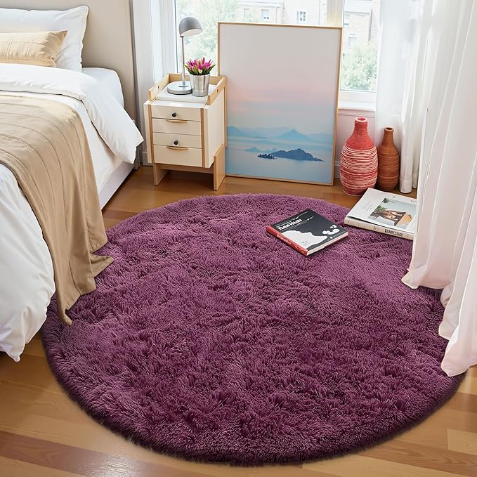OLANLY Burgundy Round Rugs for Bedroom - Image 2