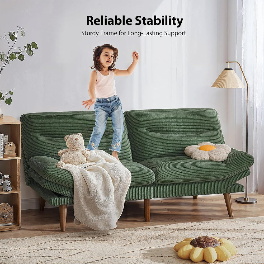 PERLECARE Convertible Futon Sofa Bed, 66" Corduroy Futon Couch with Adju...