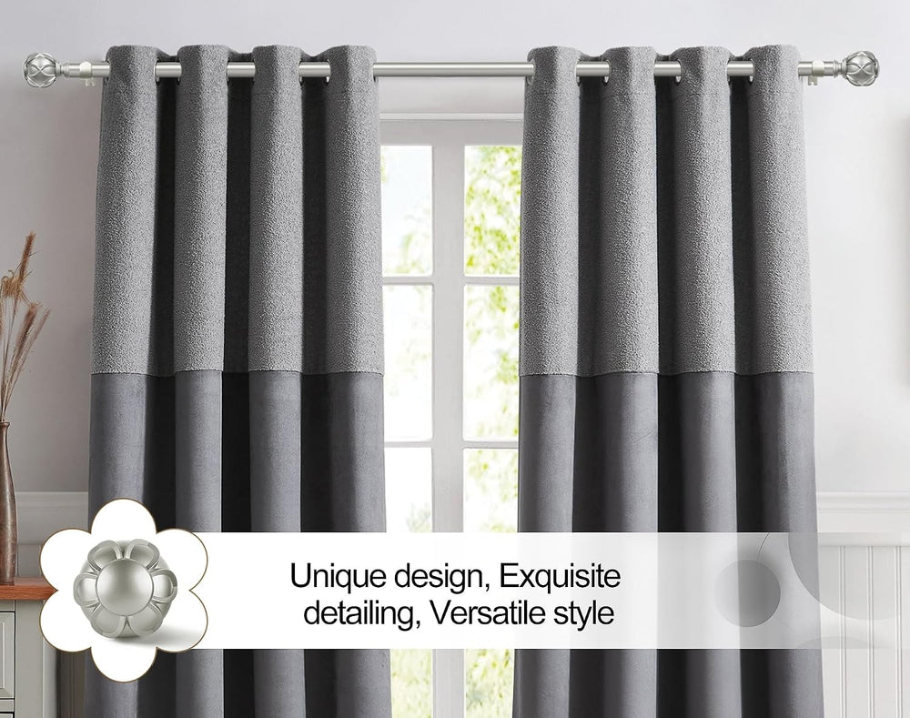 KAMANINA Silver Curtain Rods for Windows 72 to 144 Inch, Long Heavy Duty