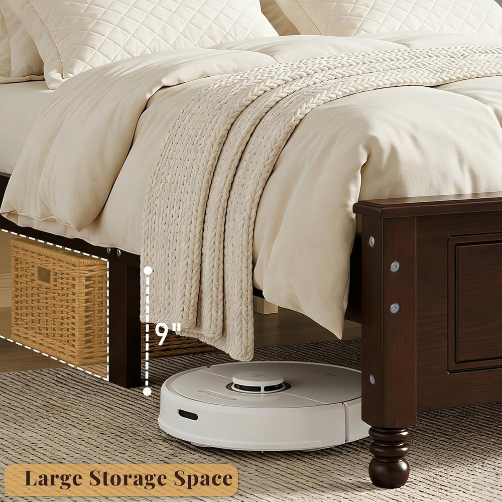 Dark Walnut Wood Bed Frame Full Size with Wave Shaped Headboard