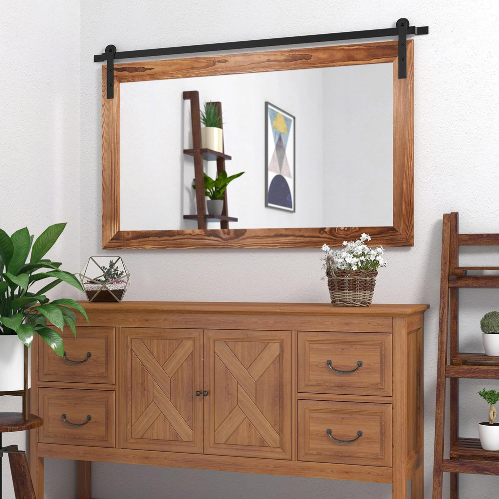 COGOOD Farmhouse Barn Door Mirror - 41" x 26" Rustic Wood Framed Wa...