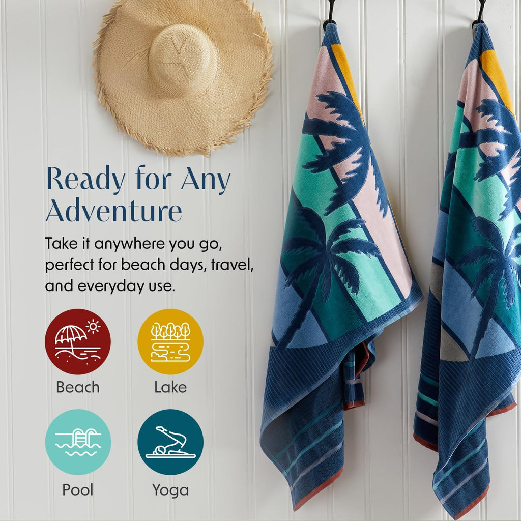 Loon & Lake Luxury Beach Towels Set of 2 - Palm Sunset | 2 Pack | 30" x 60" | Crafted from 100% Combed Cotton | Ultra Plush & Super Soft | Rays Collection