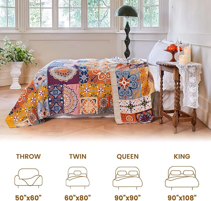 MSGKV Boho Throw Blanket for Bed 90"x108" 100% Cotton Blanket Spring Breathable - Image 5