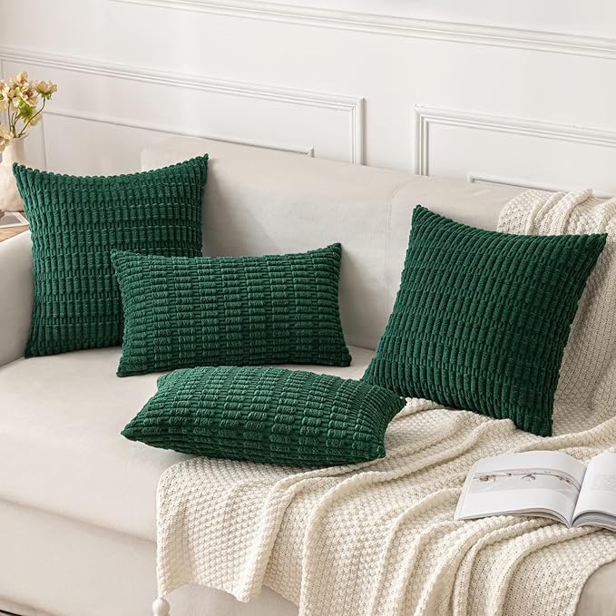MIULEE Pack of 2 Dark Green Corduroy Decorative Euro Sham Pillow Covers 24x24 - Image 2