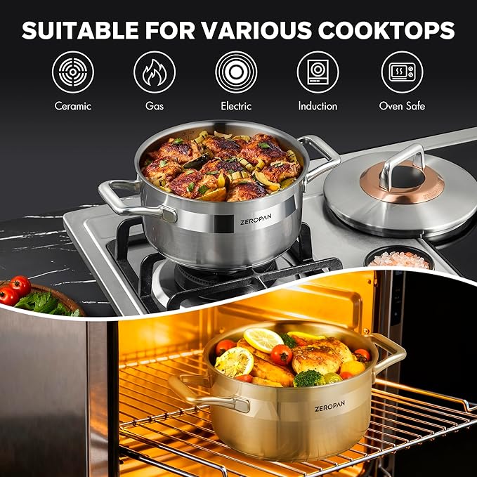 Hybrid Nonstick 3-Quart Stockpot, 8 Inch Stainless Steel Stockpot - Image 2