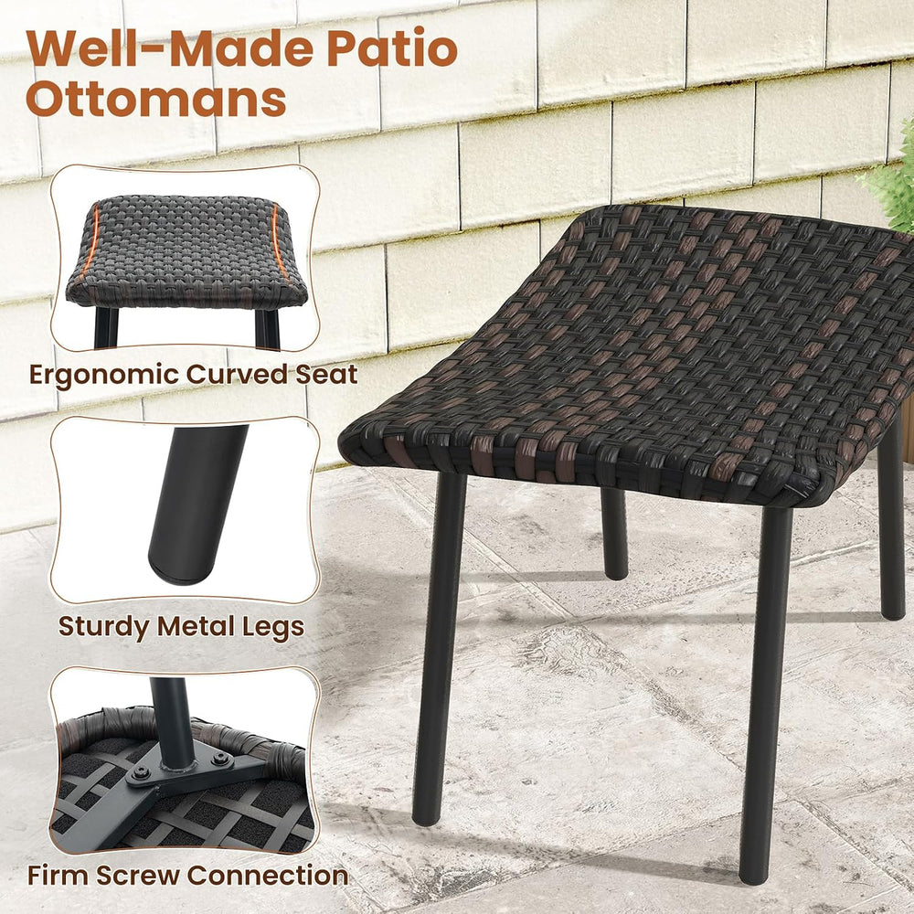 Tangkula Set of 2 Patio Ottomans, Multipurpose Rattan Ottomans w/Padded Quick...