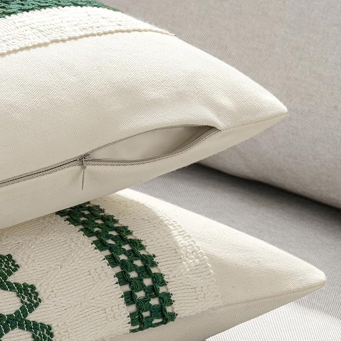 MIULEE Set of 2 Dark Green Boho Christmas Decorative Pillow Covers 20x20 Inch - Image 5