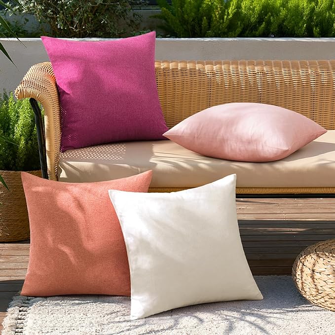 MIULEE Pack of 4 Decorative Outdoor Throw Pillow Covers Linen Waterproof Pillow - Image 3