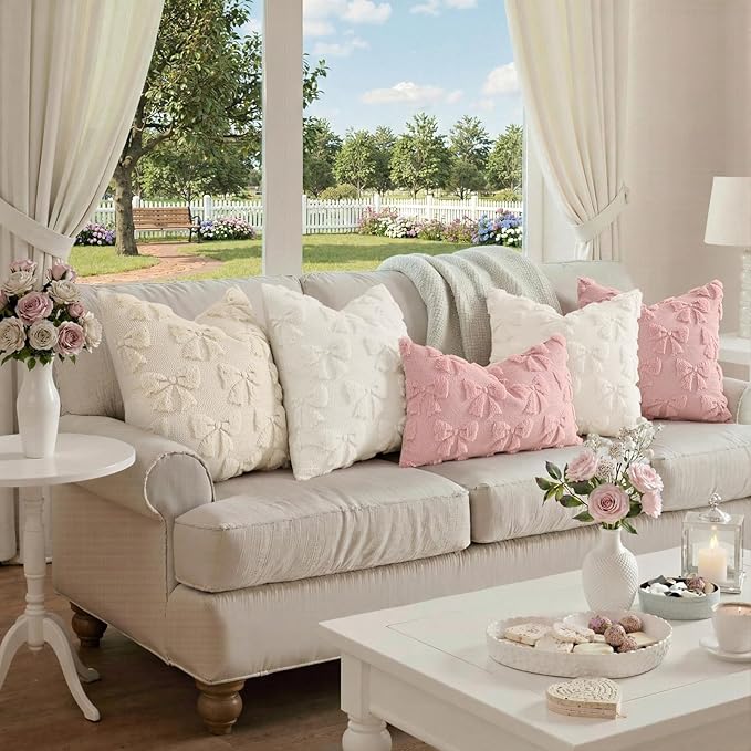 decorUhome Pink Bow Pillow Covers Set of 2 Coquette Aesthetic Cute Preppy Plush - Image 4