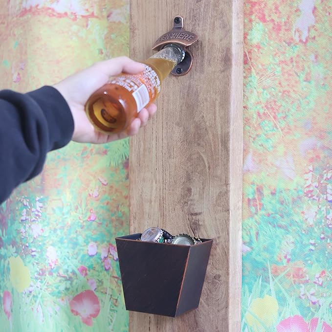 Old Fashion Bottle Opener Wall Mounted Stainless OPEN HERE Black Screw in Wall - Image 3