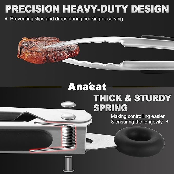 Anaeat 3 Pack 7" Mini Stainless Steel Locking Tongs - Image 2
