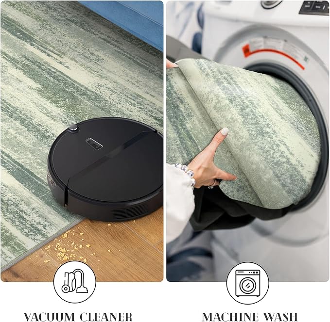 Lansny Modern Abstract Runner Rug 2x5, Sage Green Grey Washable Kitchen Runner - Image 5