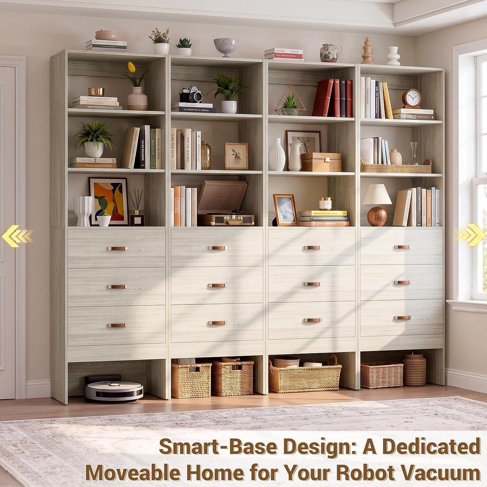 Freestanding 7FT Closet System with Leather Handles Set of 4 White Oak