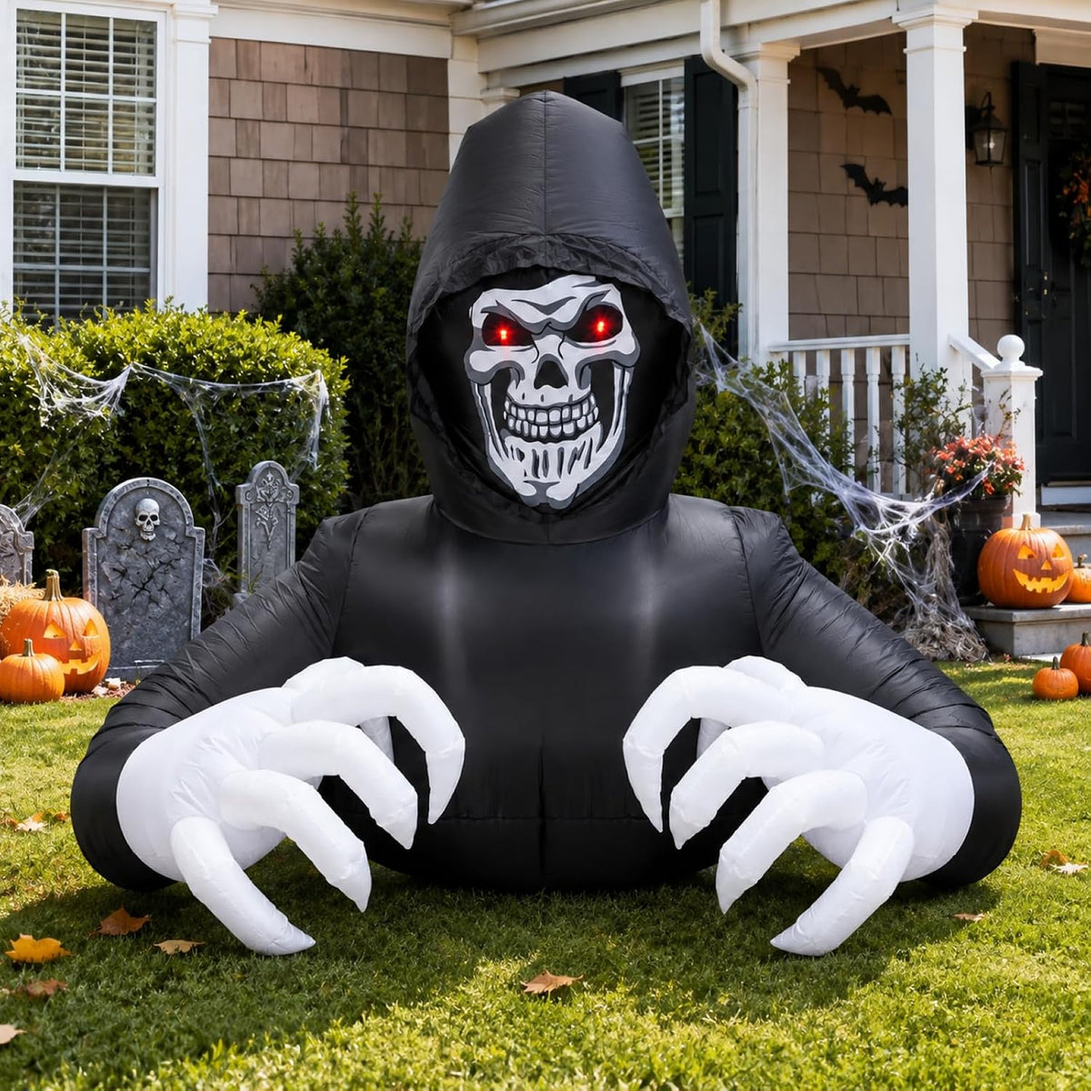 Buheco Inflatable Halloween Decorations Outside Grim Reaper 6FT Giant Scary Blow Up Skeleton Spooky Ghost Outdoor Yard Decor Inflatables Built in LED Lights for Indoor and Lawn Garden Party Holiday