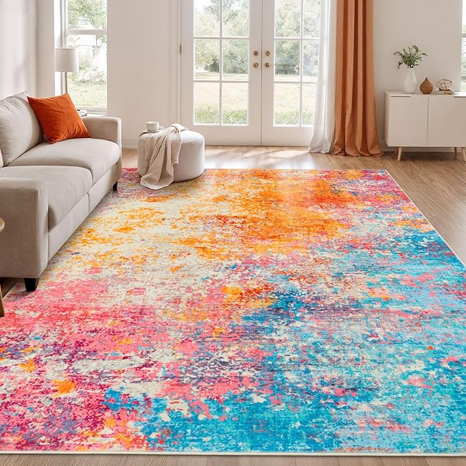 Rugflix 6x9 Area Rugs for Living Room, Washable Large Multicolor Rug by RugflixAreaRugs