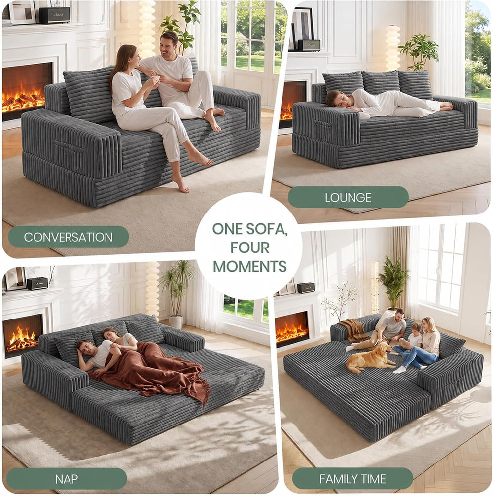 JUIKURY 70" Convertible Sofa Bed, Corduroy Boneless Couch with Pocket