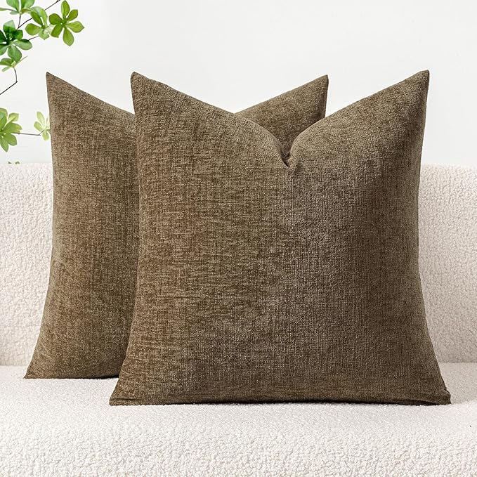 MIULEE Pack of 2 Coffee Throw Pillow Covers 20x20 Inch Soft Chenille Pillow by MIULEE
