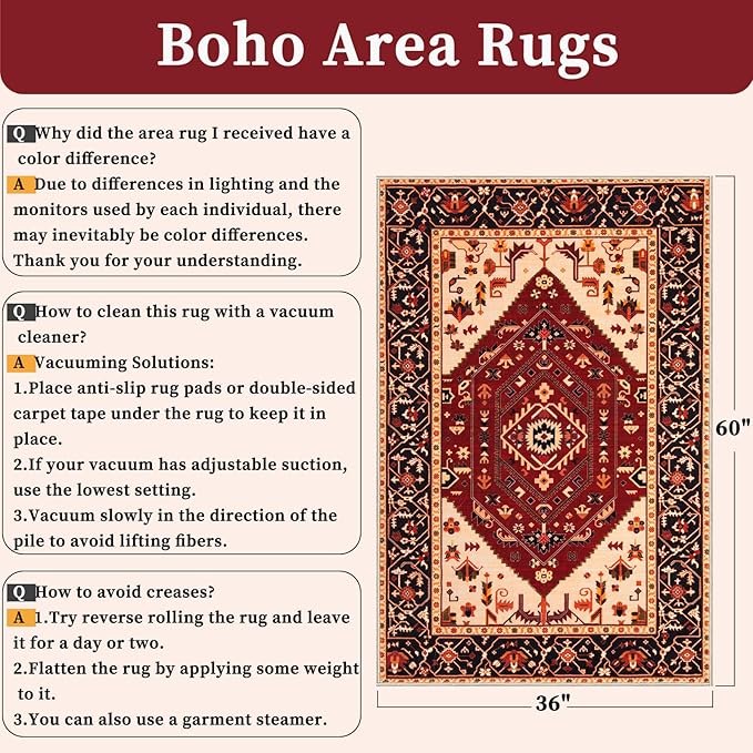 SERISSA Area Rug 3x5 Boho Rugs for Bedroom, Washable Non-Slip Living Room Rug - Image 2