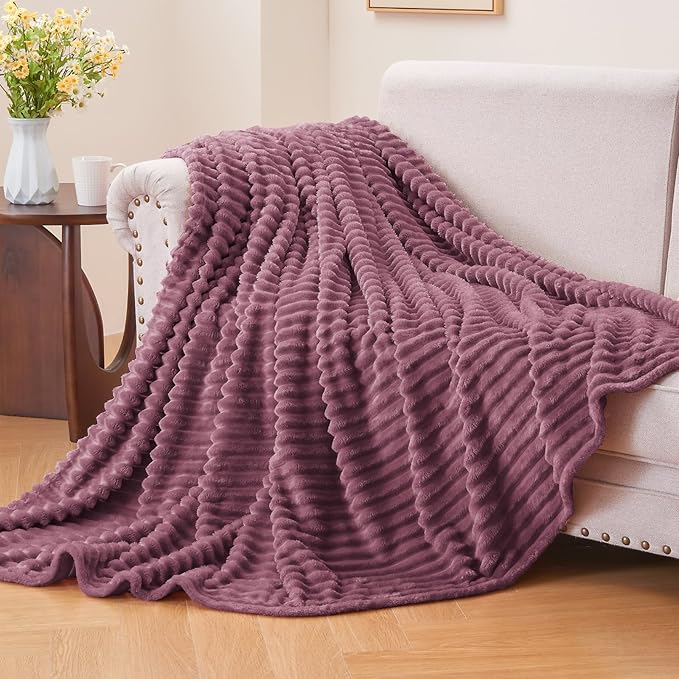 BEDELITE Fleece Throw Blanket for Couch – 3D Ribbed Jacquard Soft and Warm - Image 2