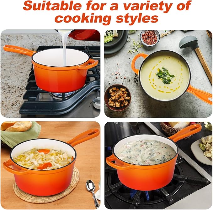 HaSteeL 2 QT Cast Iron Saucepan, Mini Enamel Dutch Oven - Image 7
