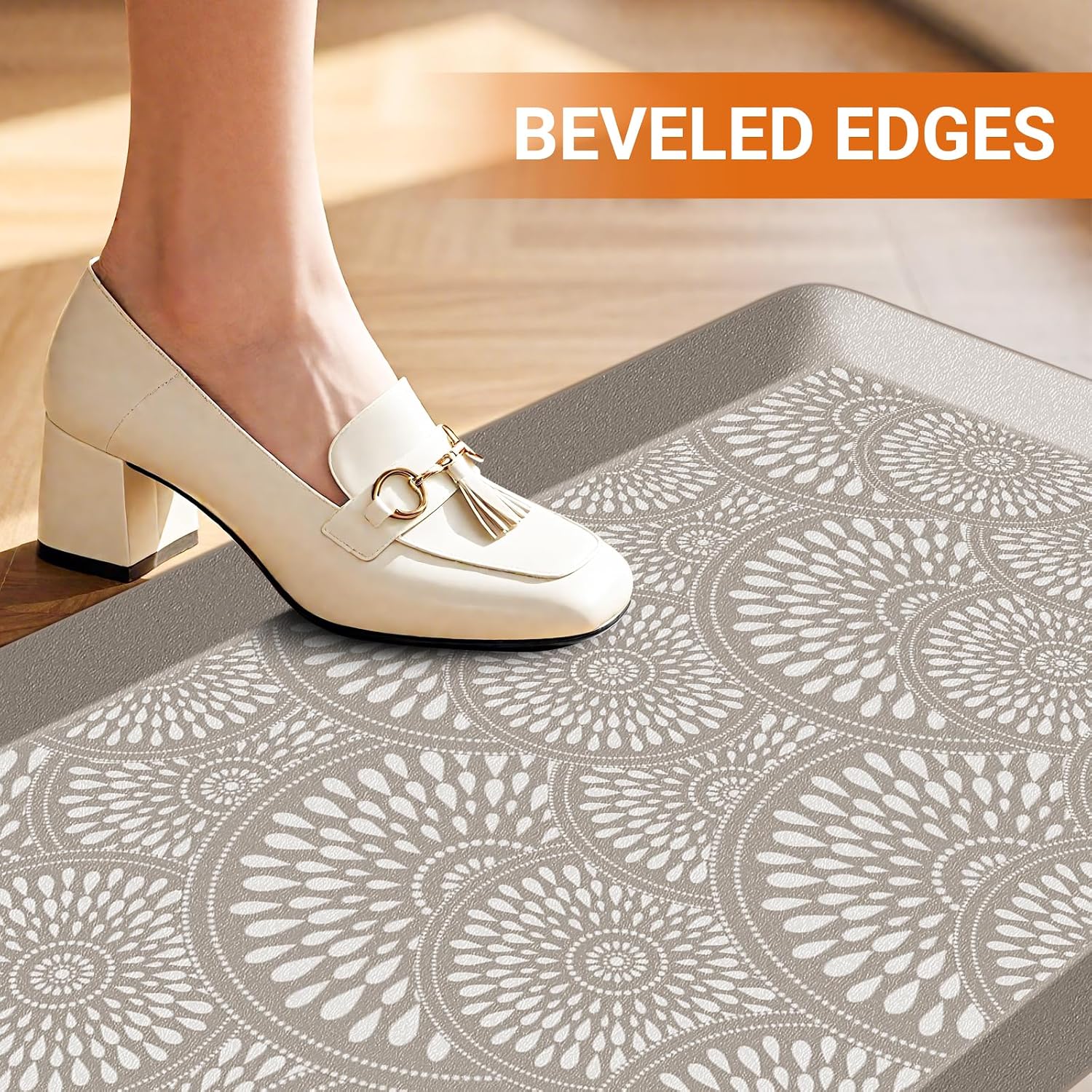 Mattitude 4/5 Inch Kitchen Mat, 17.3x28in Heavy Duty Ergonomic Comfort Foam Standing Desk Mat, Waterproof Non-Slip Standing Mats and Rugs for Kitchen, Office, Khaki