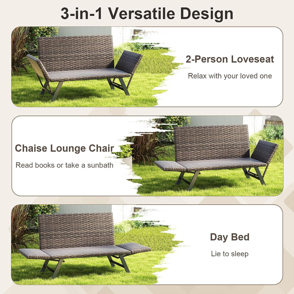 Tangkula Patio Convertible Futon Sofa for 2, Quick Dry Foam Padded Rattan Lov...