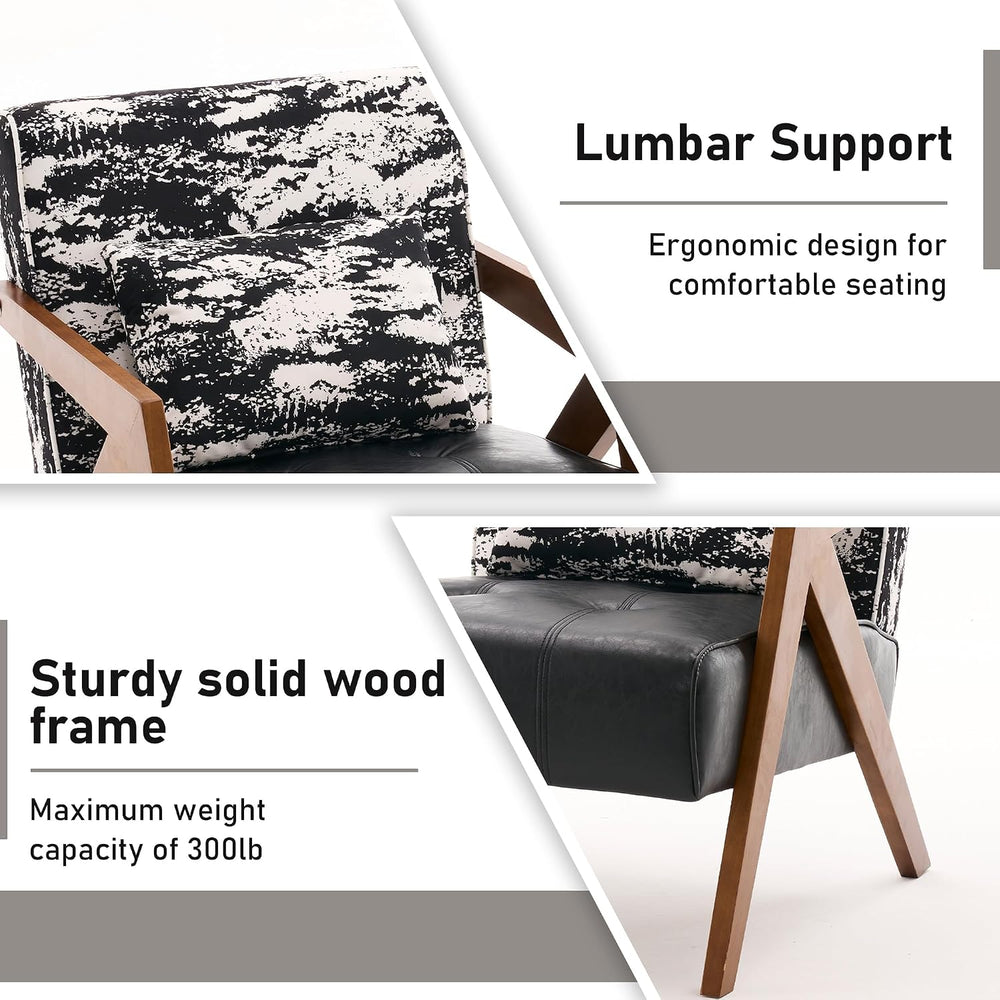 Mid-Century Modern Accent Chair Set of 2 with Solid Wood Frame，Upholstered Le...