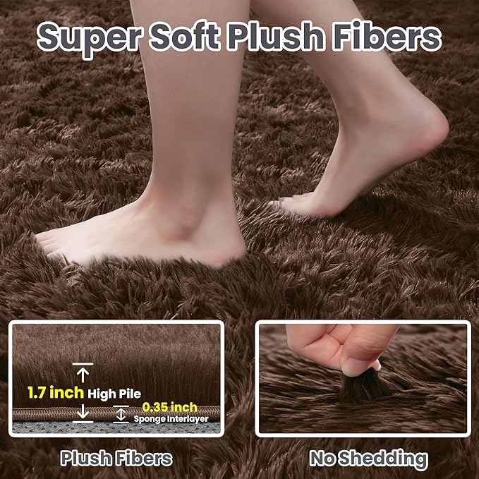 6x9 Area Rugs for Living Room Rug: Soft Fluffy Shag Brown Rugs for Bedroom - Image 5