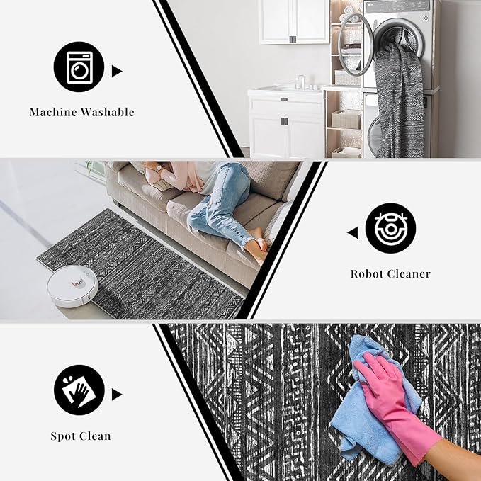 4x5 Washable Entryway Area Rug: Modern Moroccan Runner Rugs Indoor Soft Non - Image 4