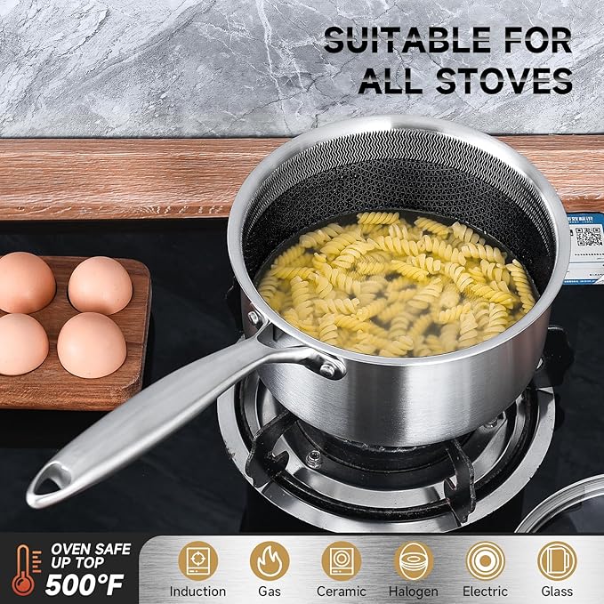 LOLYKITCH Hybrid Tri-Ply Stainless Steel Non-Stick Saucepan Set of 2, 1.5QT & - Image 3