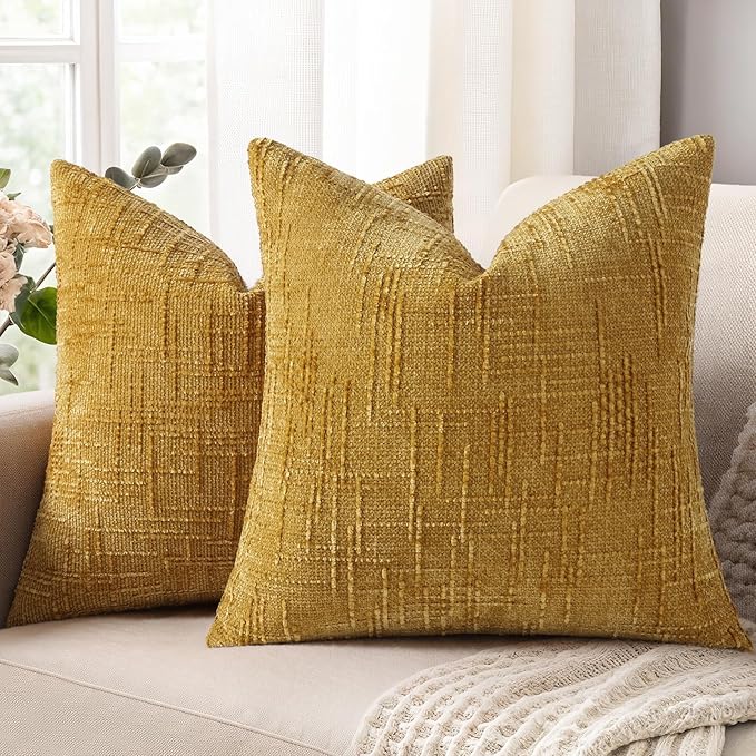 decorUhome Summer Mustard Yellow Chenille Euro Sham Throw Pillow Covers 24x24 by decorUhome