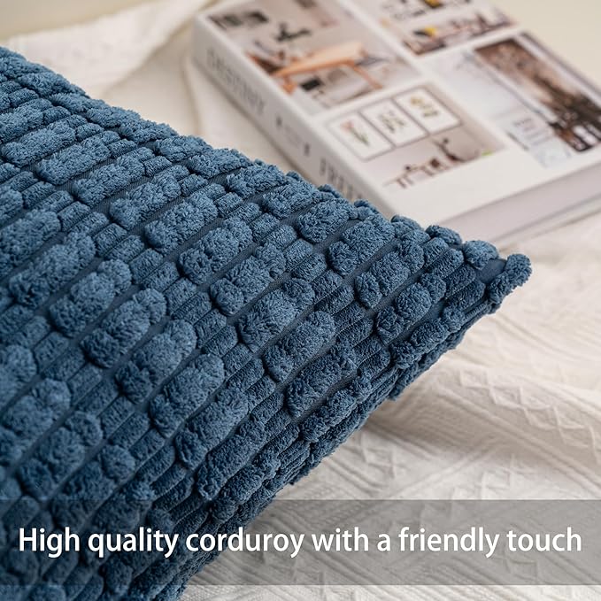 Pack of 2 Corduroy Decorative Throw Pillow Covers 16x16 Inch Soft Striped - Image 2