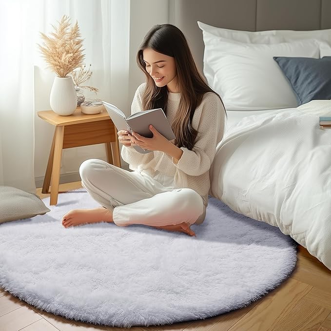 ONASAR White Round Area Rug 4ft, Soft Bedroom Circle Rugs Floor Mat - Image 6