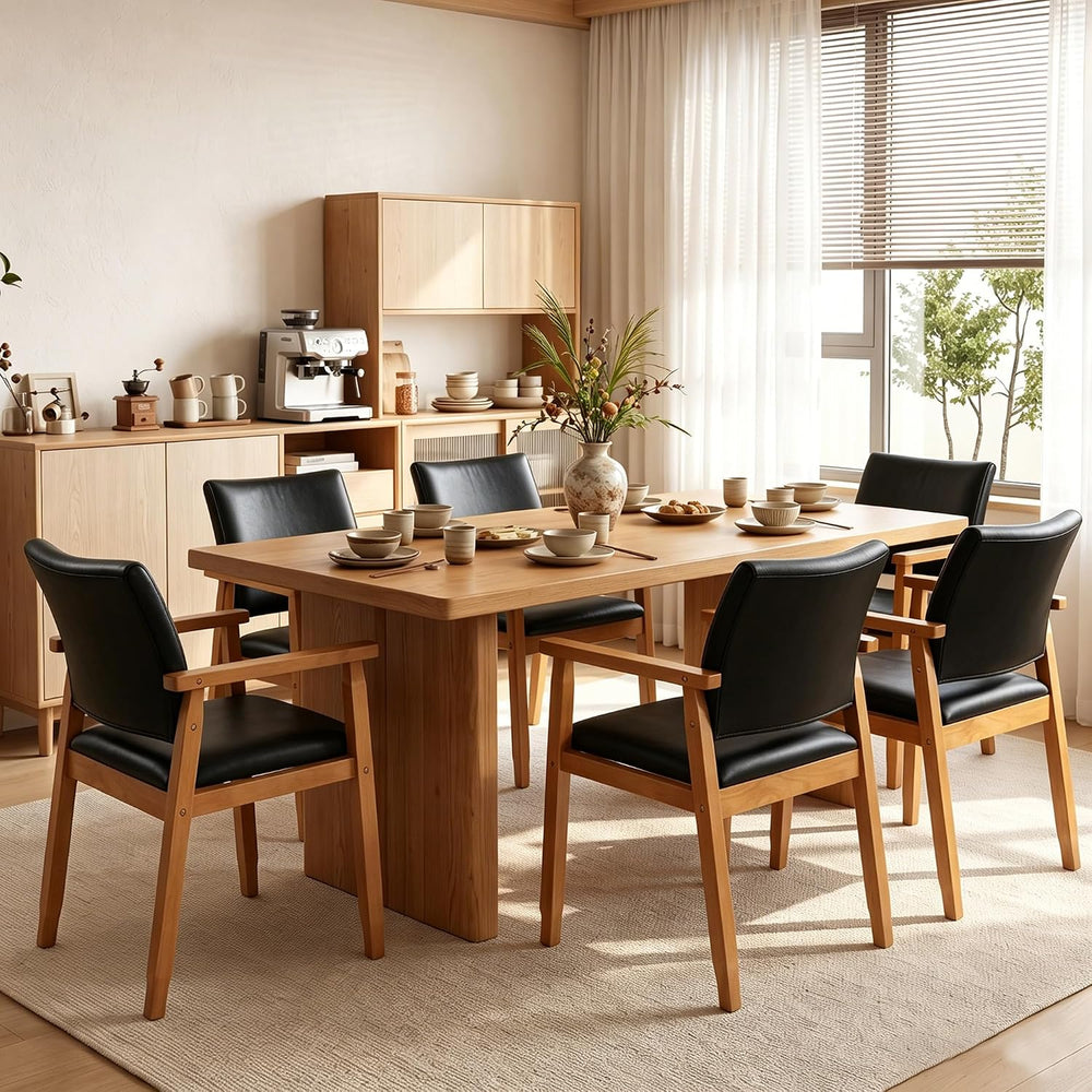 GOTMINSI Mid-Century Modern PU Leather Dining Chair with Arms, Solid Wood Fra...