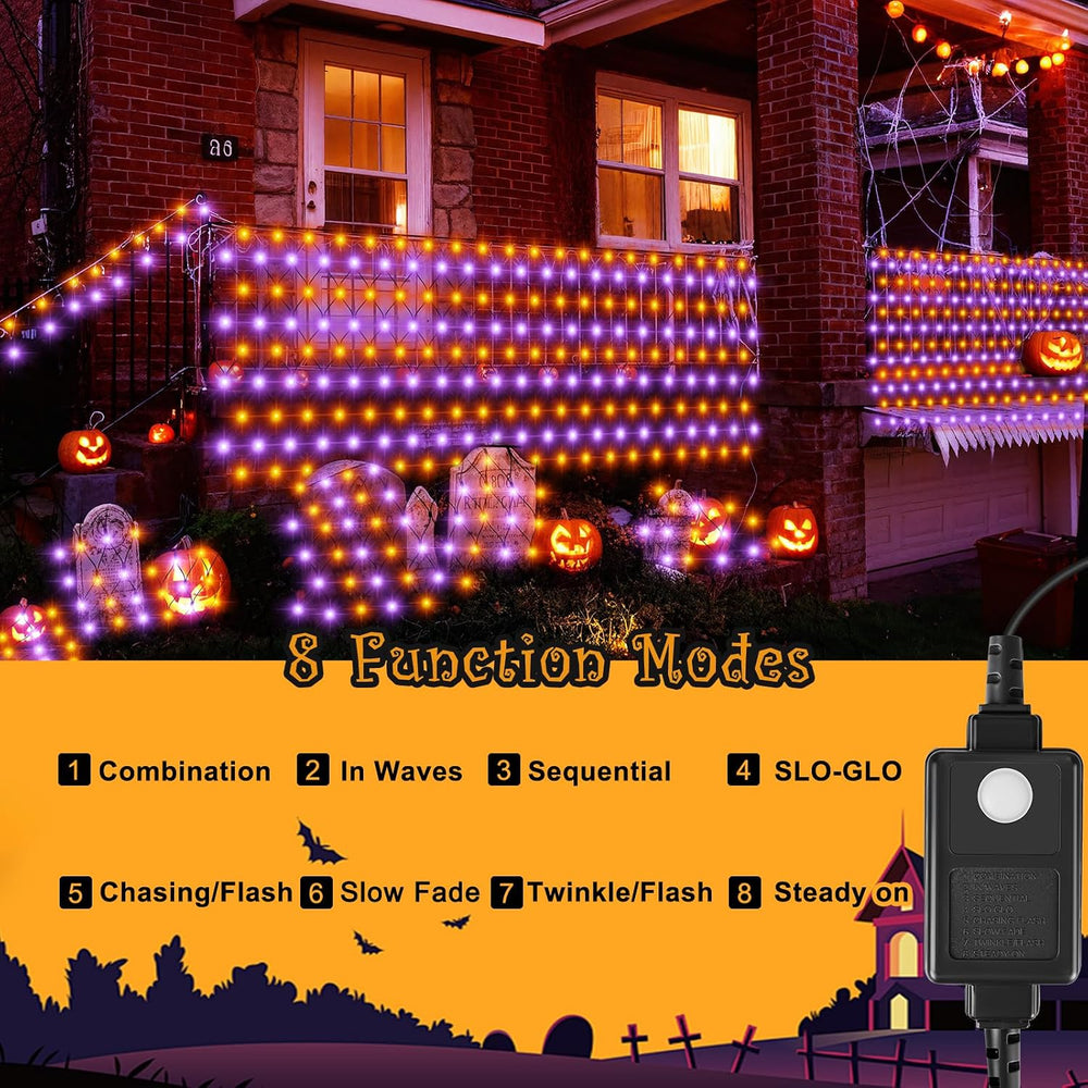 HYH Halloween Net Lights Outdoor 360 LED 12x5 FT Bush Orange Purple Light