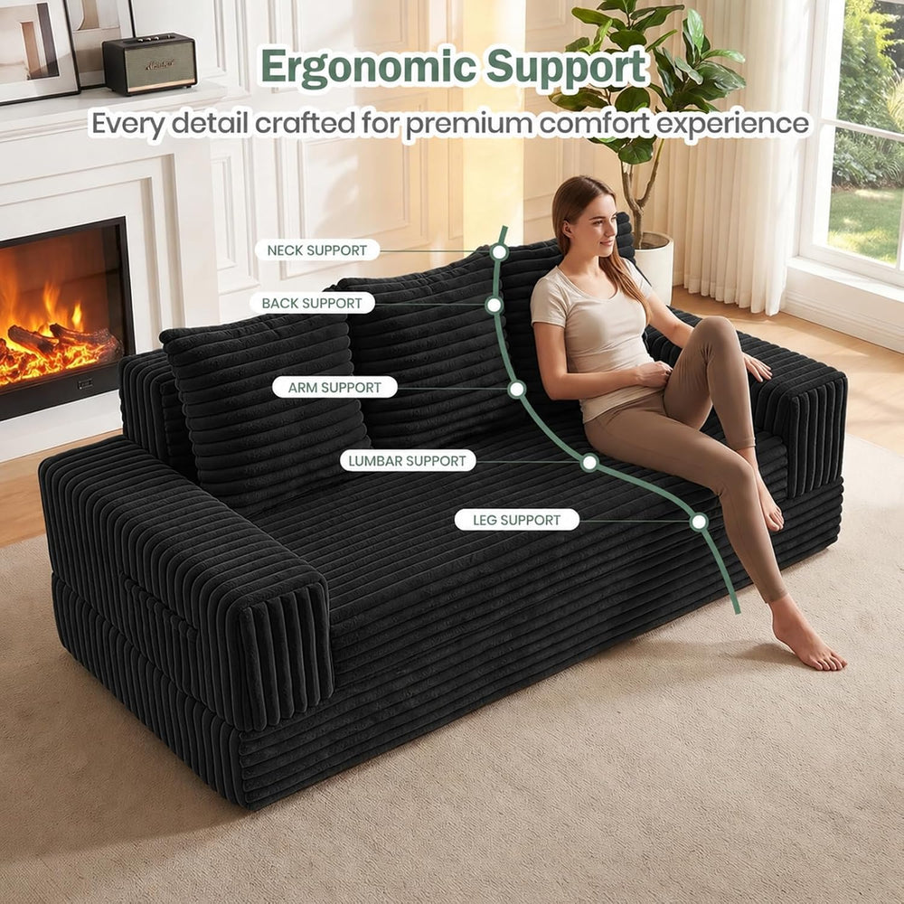 JUIKURY 70" Convertible Sofa Bed, Corduroy Boneless Couch with Pocket