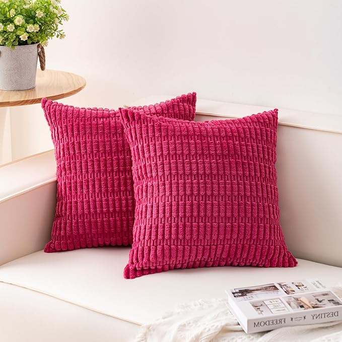 Pack of 2 Corduroy Decorative Throw Pillow Covers 22x22 Inch Soft Striped by Unknown