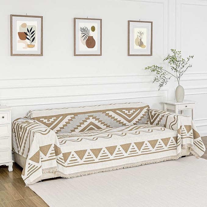MYSKY HOME Sectional Couch Cover Khaki Boho Geometric Sofa Covers - Image 2