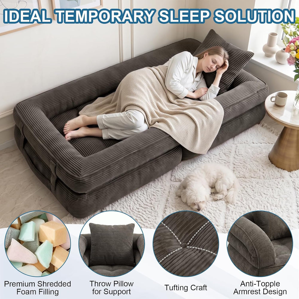 Folding Sofa Bed, Convertible Sleeper Chair Bed with Armrests