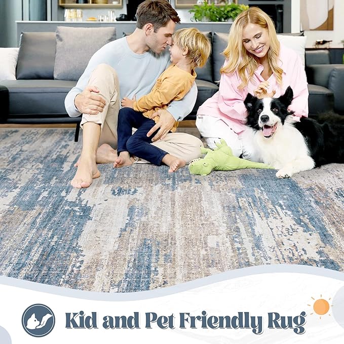 6x9 Area Rugs for Living Room, Washable Modern Abstract Large Area Rug Neutral - Image 3